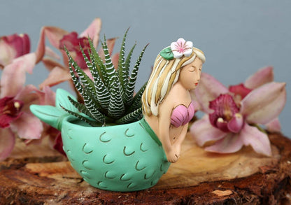 Baby Mermaid Planter | Hand - Painted Polyresin Planter with Drainage - Oldboy&