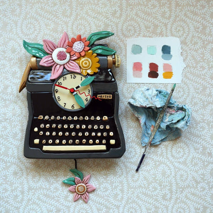 &quot;Black Vintage Writer&quot; Clock | Unique Hand - Painted Clock With Pendulum - Oldboy&