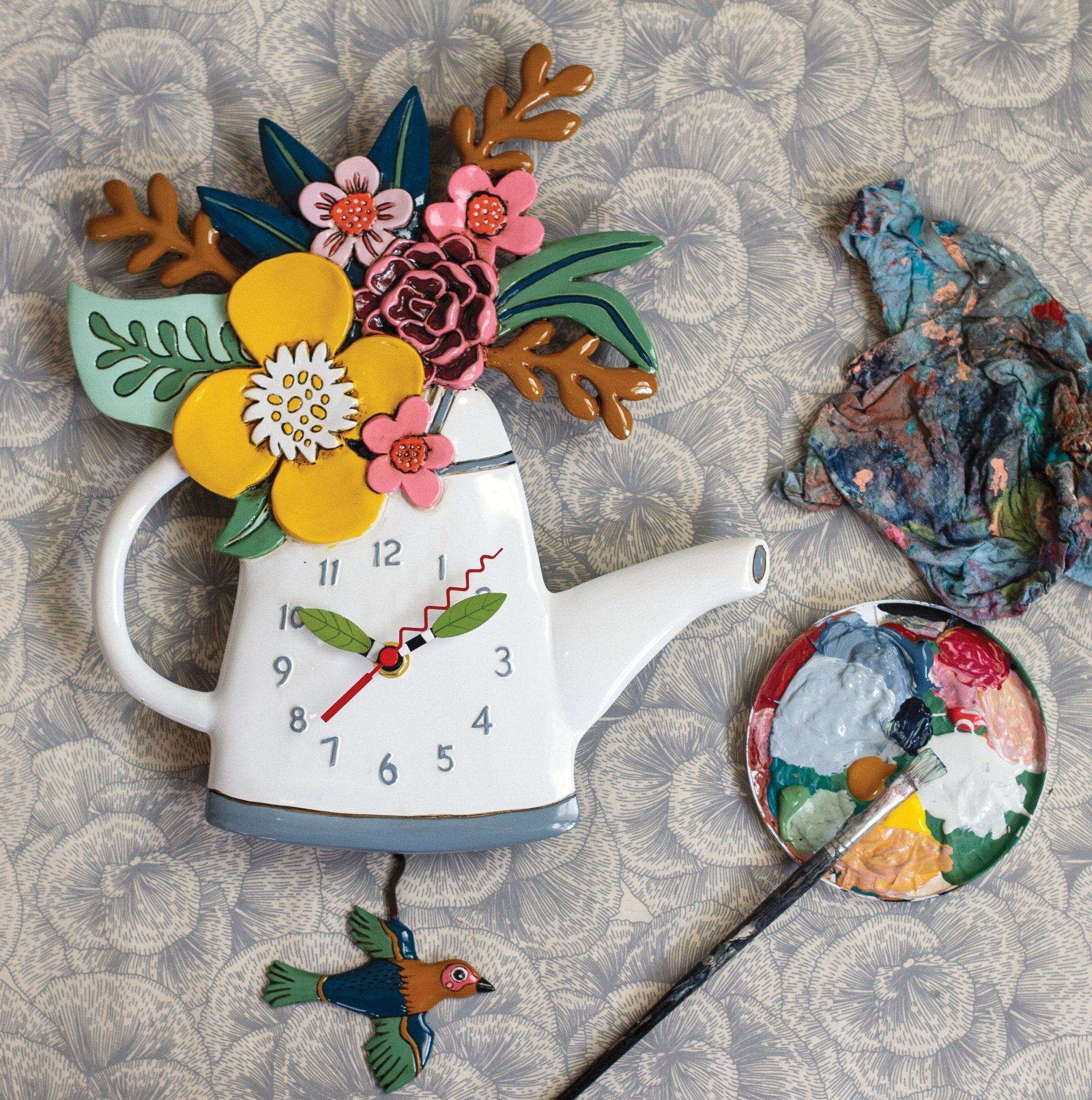 Blossoms White Clock | Unique Hand - Painted Wall Clock - Oldboy&