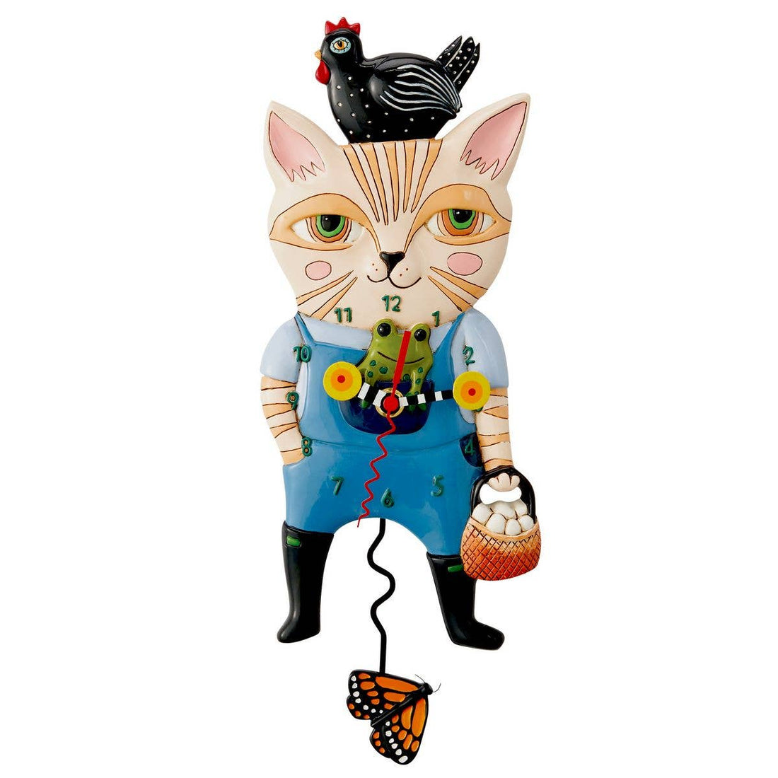 &quot;Country Cat&quot; Clock | Unique Hand - Painted Clock With Pendulum - Oldboy&