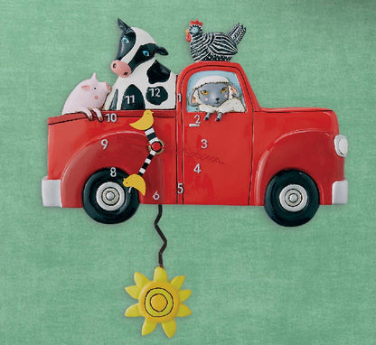 &quot;Farm Truck&quot; Clock | Hand - Painted Farm Animal Clock with Pendulum - Oldboy&