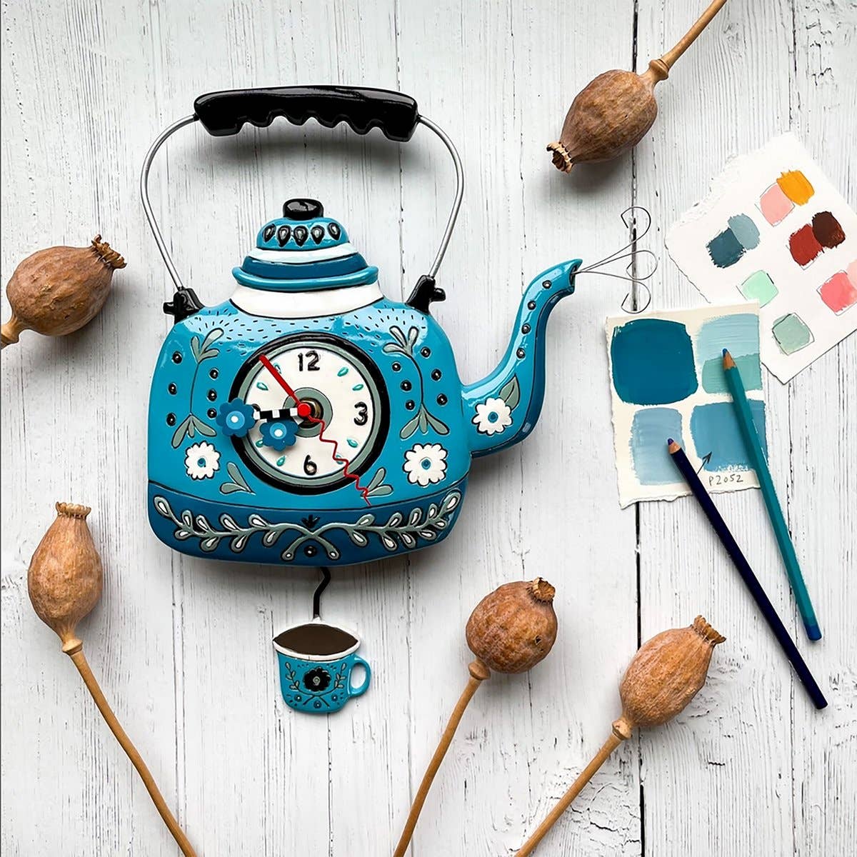 &quot;Kettle Blue&quot; Clock | Hand - Painted Vintage - Inspired Wall Clock - Oldboy&