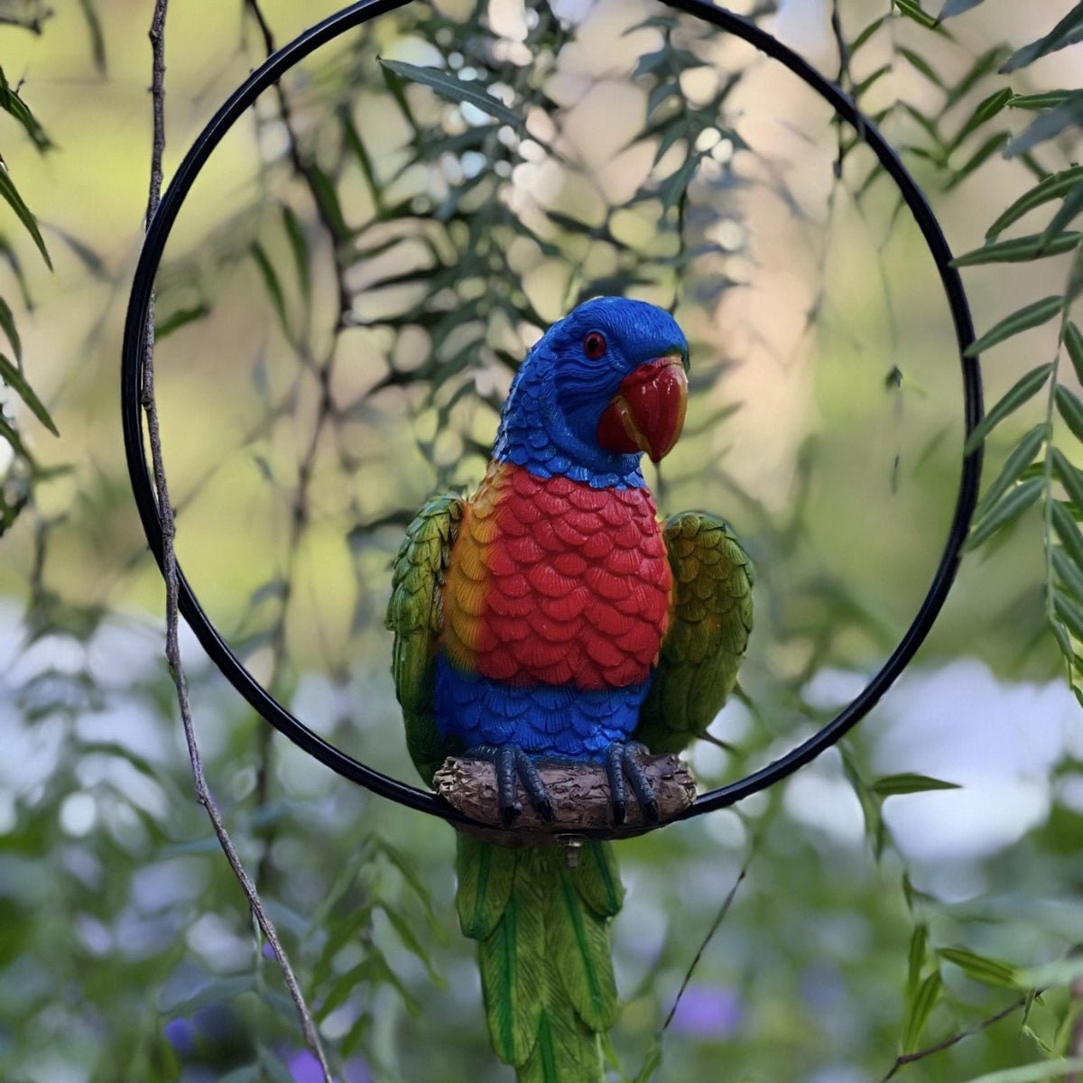 Lifelike Parrot Decor - Vivid 20cm Perched Bird In Ring Ornament - Oldboy&