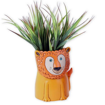 Lion Planter | Hand - Painted Polyresin Animal Planter with Drainage - Oldboy&