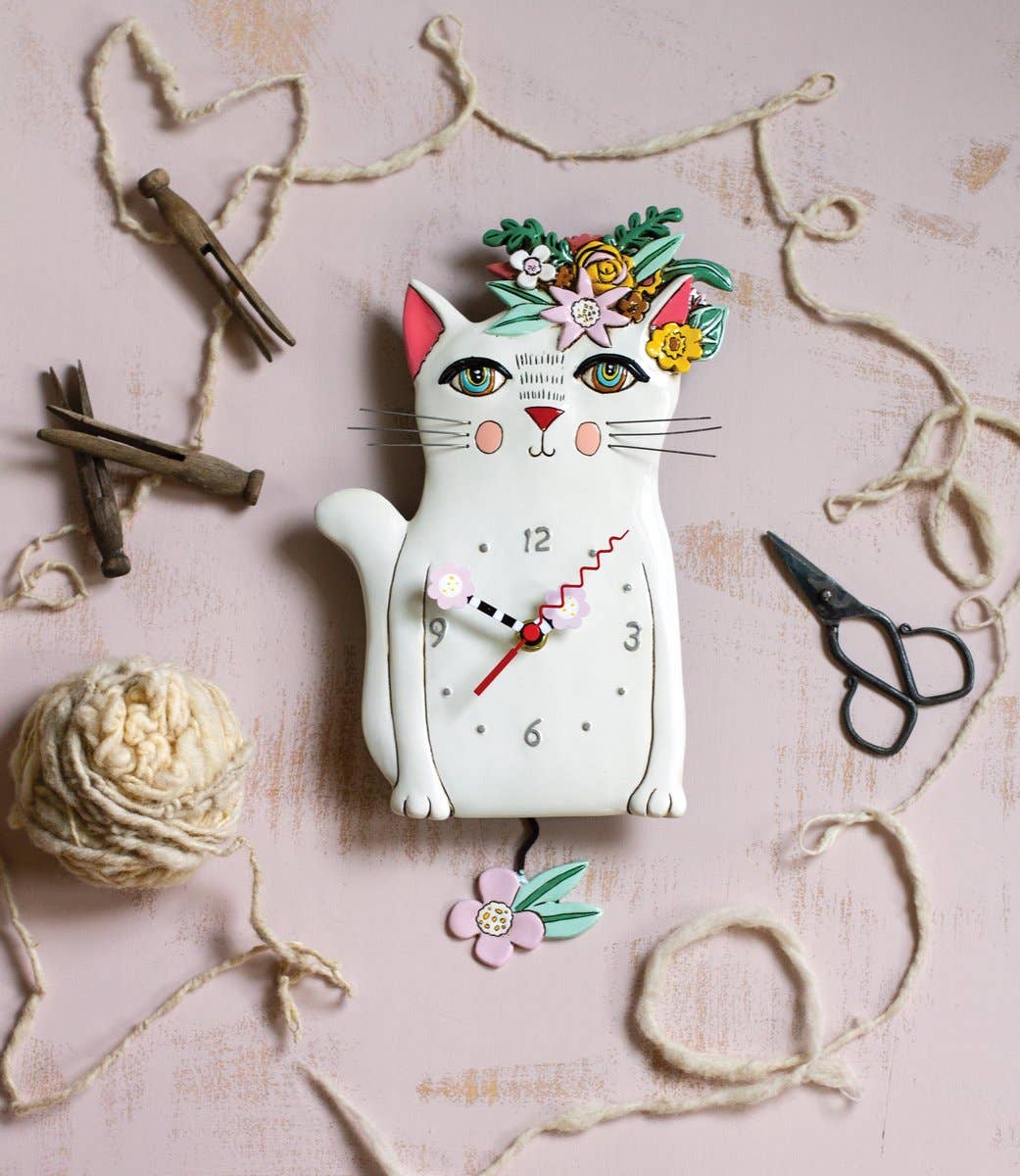 &quot;Pretty Kitty&quot; Clock | Hand - Painted Vintage - Inspired Wall Clock - Oldboy&