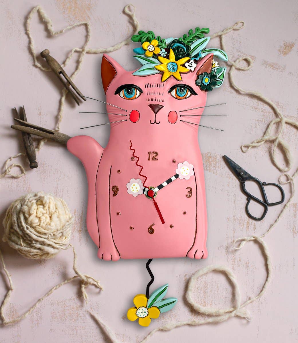 &quot;Pretty Kitty Pink&quot; Clock | Hand - Painted Nature - Inspired Wall Clock - Oldboy&