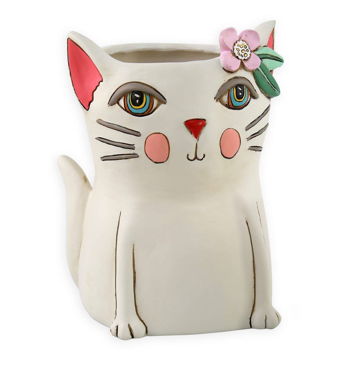 Pretty Kitty Planter | Hand - Painted Polyresin Cat Planter with Drainage - Oldboy&