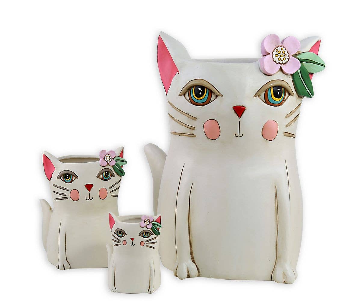 Pretty Kitty Planter | Hand - Painted Polyresin Cat Planter with Drainage - Oldboy&