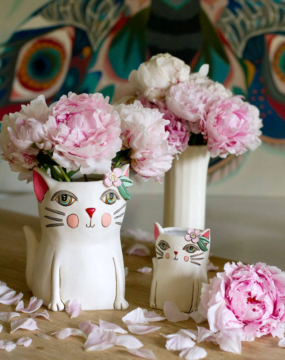 Pretty Kitty Planter | Hand - Painted Polyresin Cat Planter with Drainage - Oldboy&