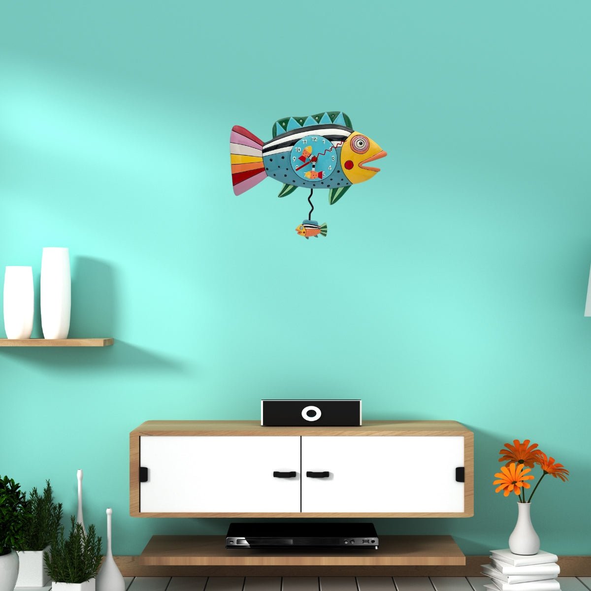 &quot;Rainbow Fish&quot; Clock | Hand - Painted Vintage - Inspired Wall Clock - Oldboy&