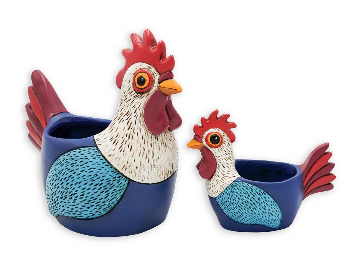 Rooster Planter | Hand - Painted Polyresin Farmhouse Planter with Drainage - Oldboy&