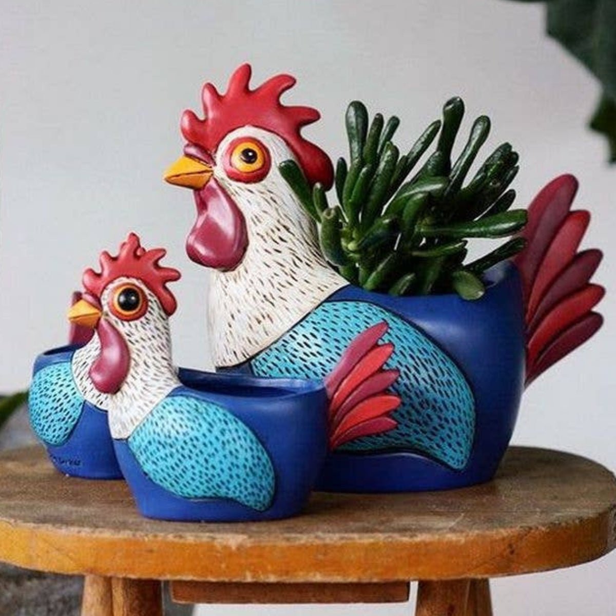 Rooster Planter | Hand - Painted Polyresin Farmhouse Planter with Drainage - Oldboy&