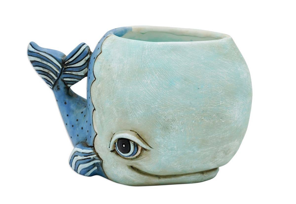 Whale Planter | Hand - Painted Polyresin Ocean - Inspired Planter with Drainage - Oldboy&