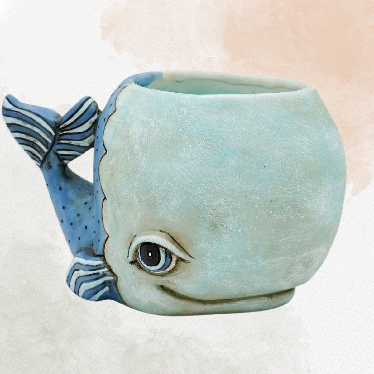 Whale Planter | Hand - Painted Polyresin Ocean - Inspired Planter with Drainage - Oldboy&