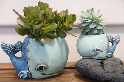 Whale Planter | Hand - Painted Polyresin Ocean - Inspired Planter with Drainage - Oldboy&